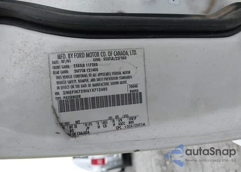 2001 Mercury Grand Marquis Ls z USA, uszkodzony, nr VIN 2MEFM75W61X712485